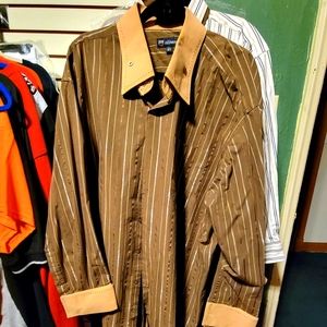 MENS HIGH COLLAR BUTTON DOWN FRENCH CUFF DRESS SHIRT